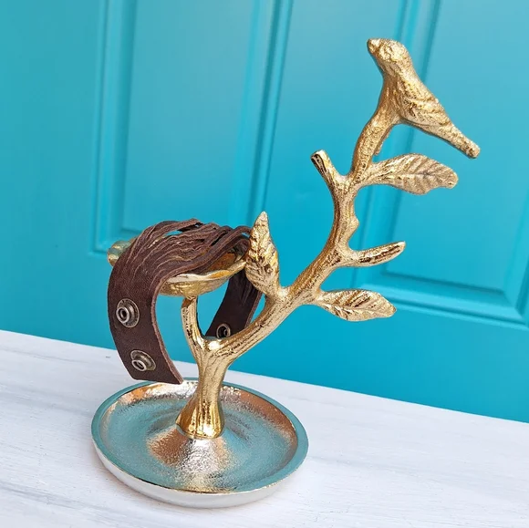 Metal Jewelry Display Stand Holder Bird on a Branch Birds Nest Gold Silver NEW - Picture 9 of 13